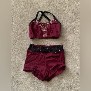 Matching rhinestoned top and bottom dance costume
